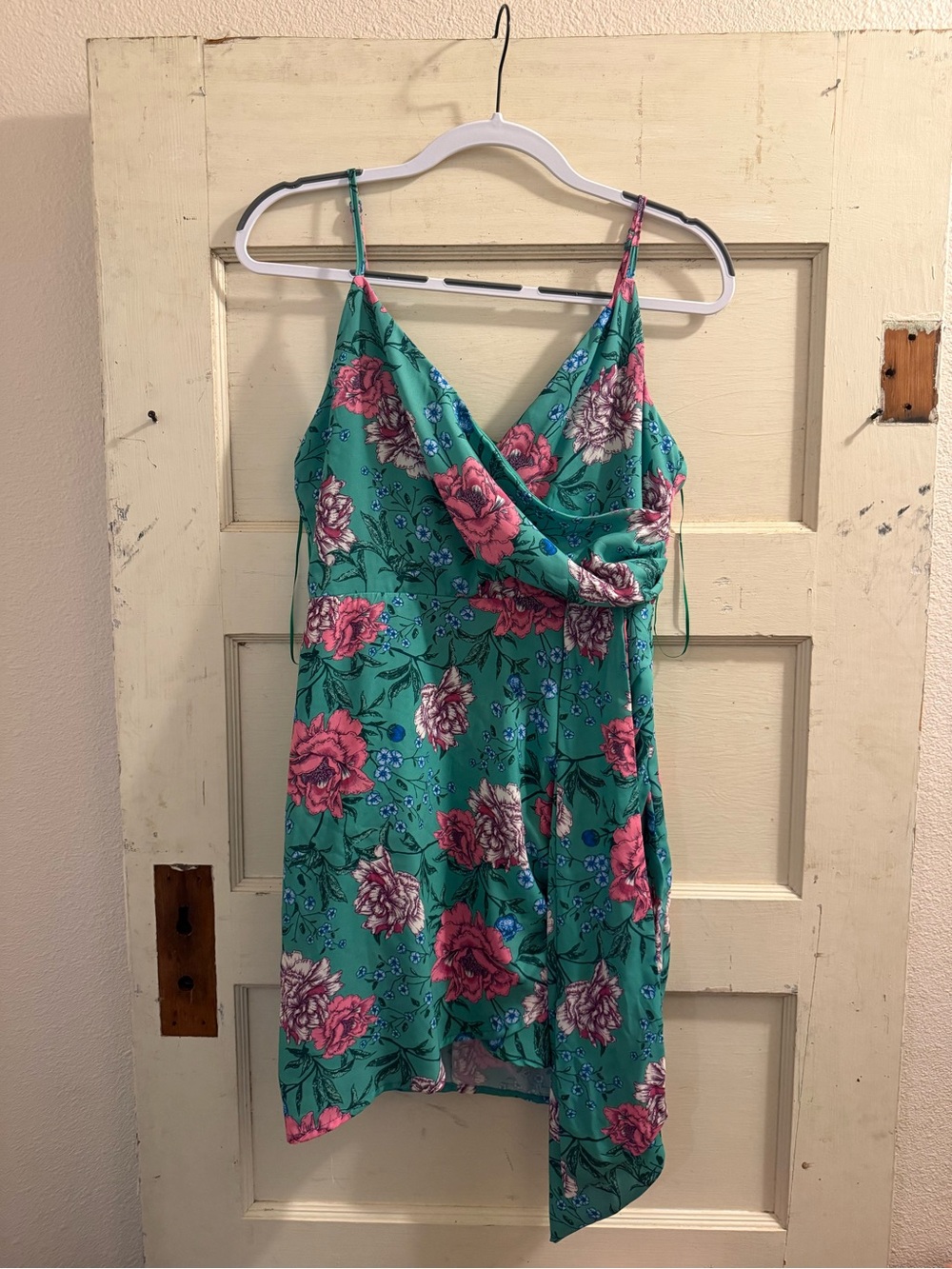 Flying Tomato Floral Wrap Dress Green Pink Size M